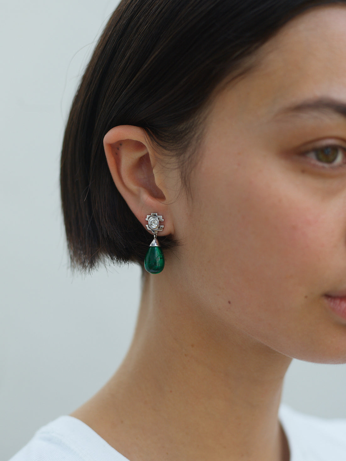 Lera Studs with Emerald Cap Drops in White Gold