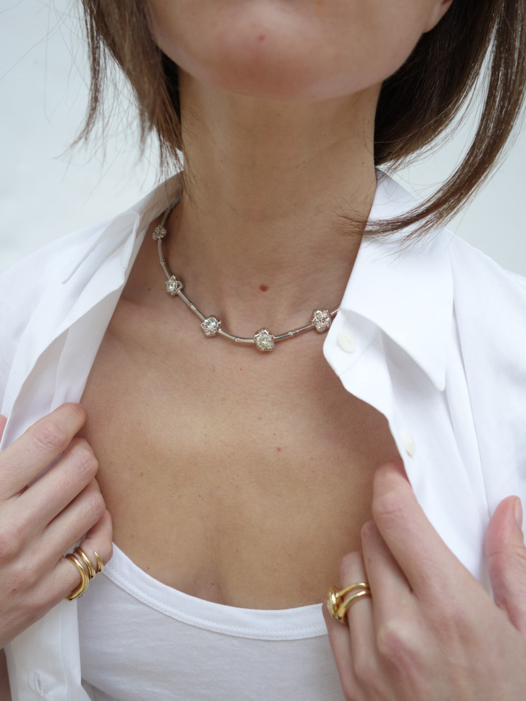7 Stone Flora Station Necklace in White Gold