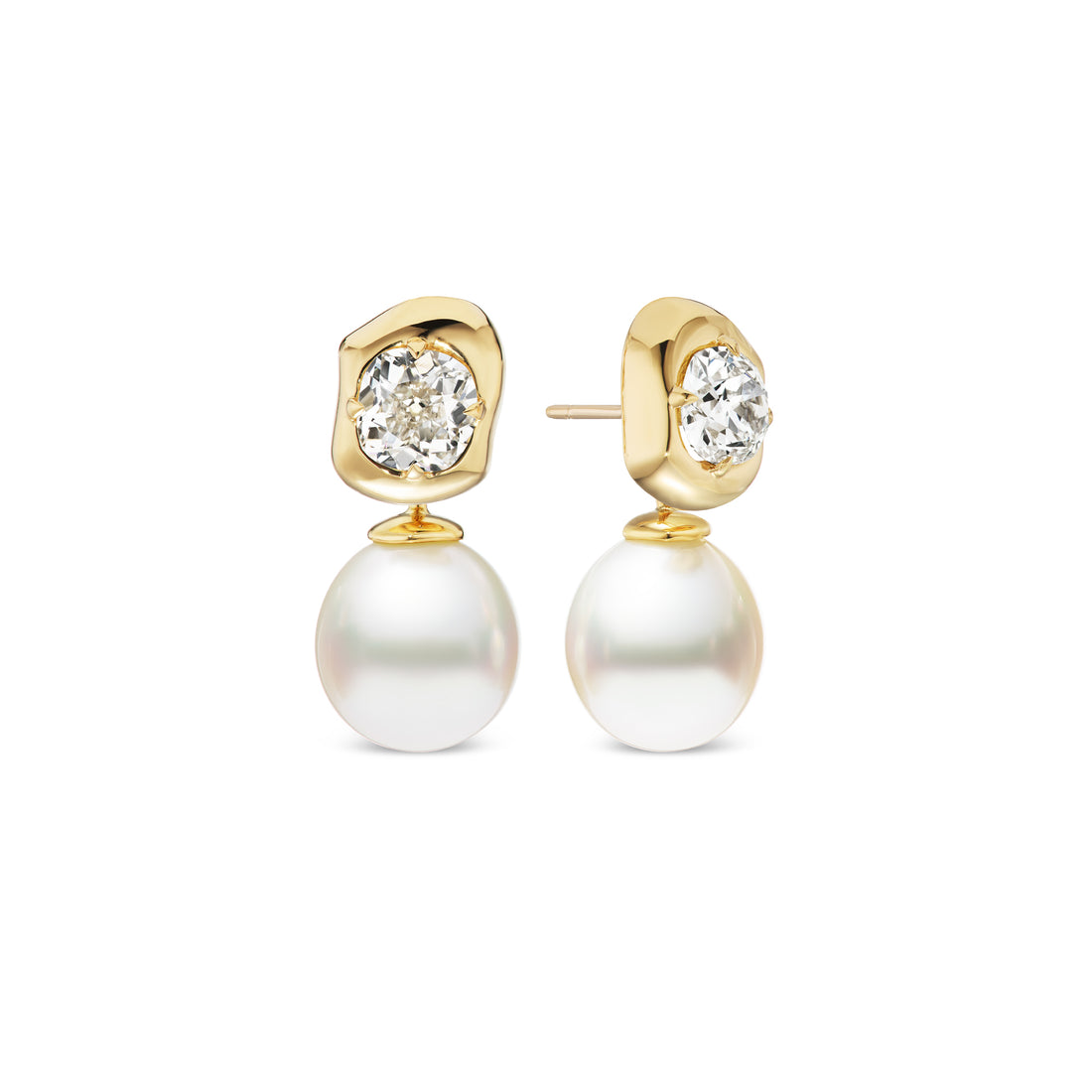 Diamond Flora Earring with Pearl Drop