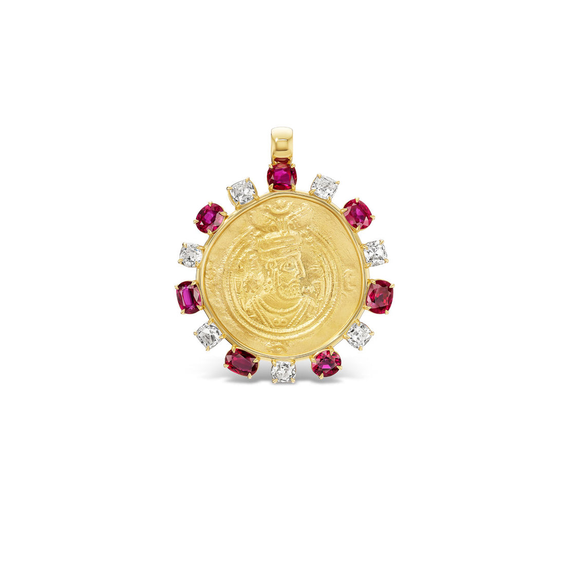 Ancient Coin Pendant with Diamonds and Rubies