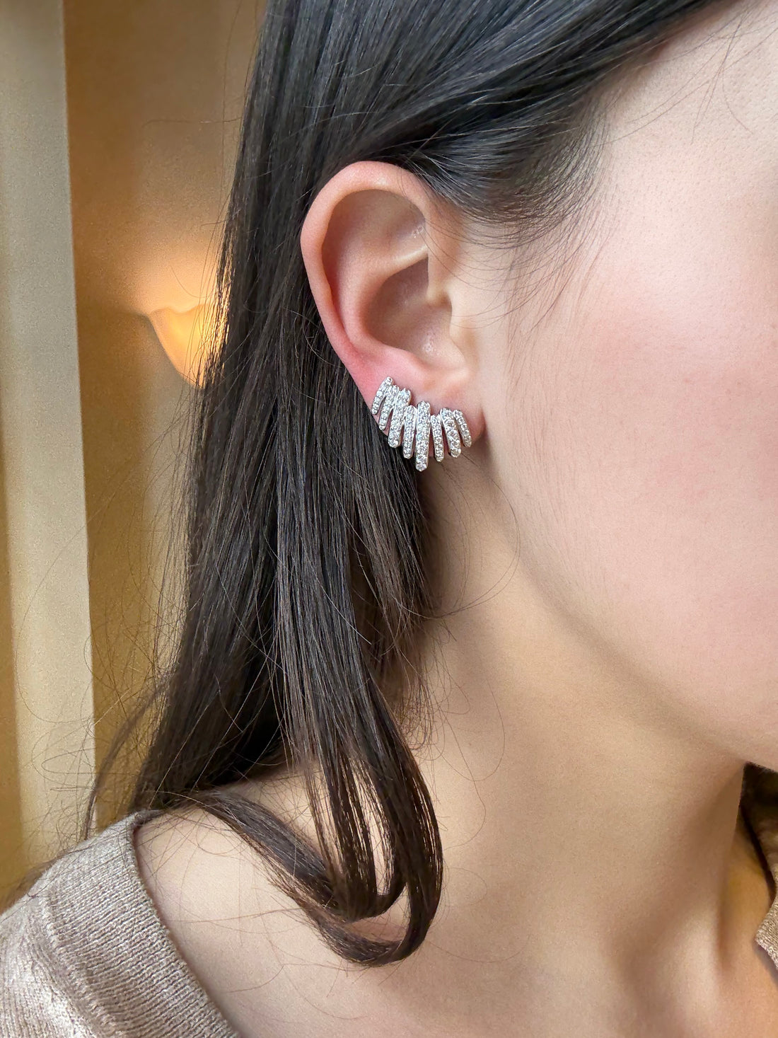 Large Diamond Gatsby Earrings in White Gold