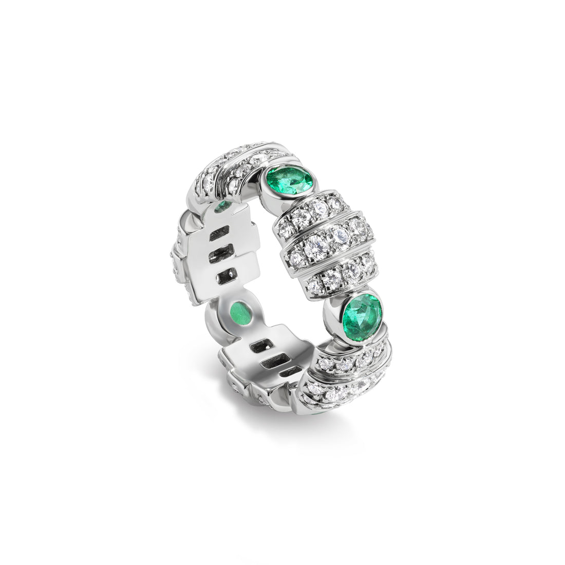 Gatsby Diamond Ring with Emeralds