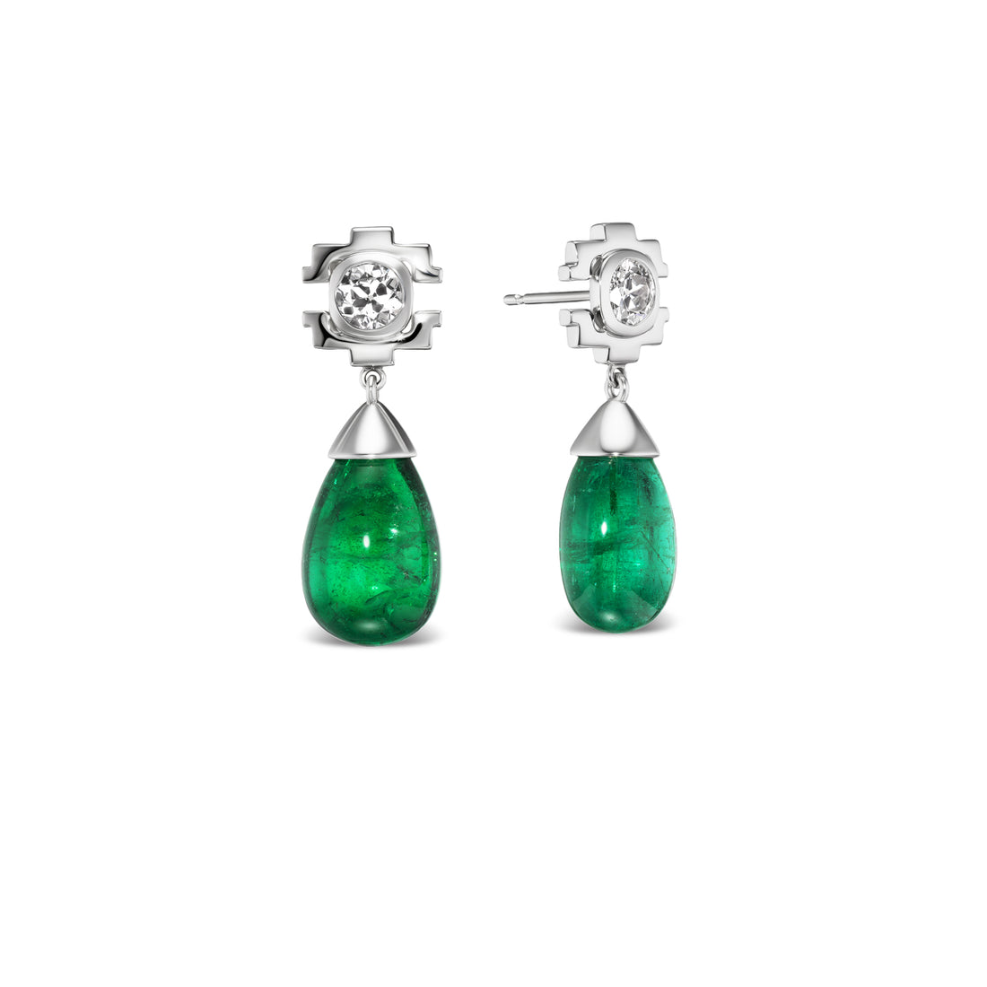 Lera Studs with Emerald Cap Drops in White Gold