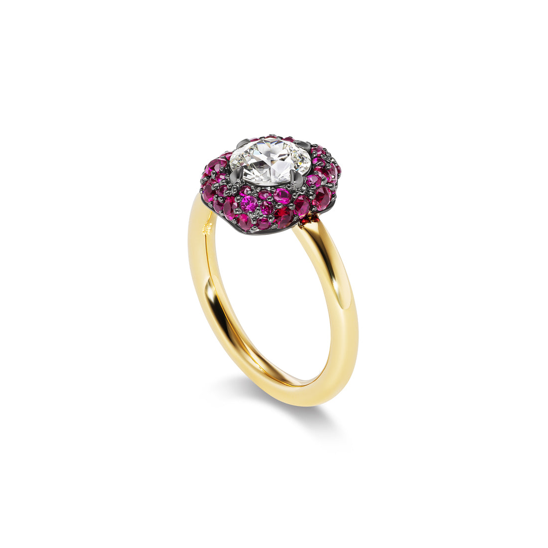 Petit Pave Flora Ring in Ruby