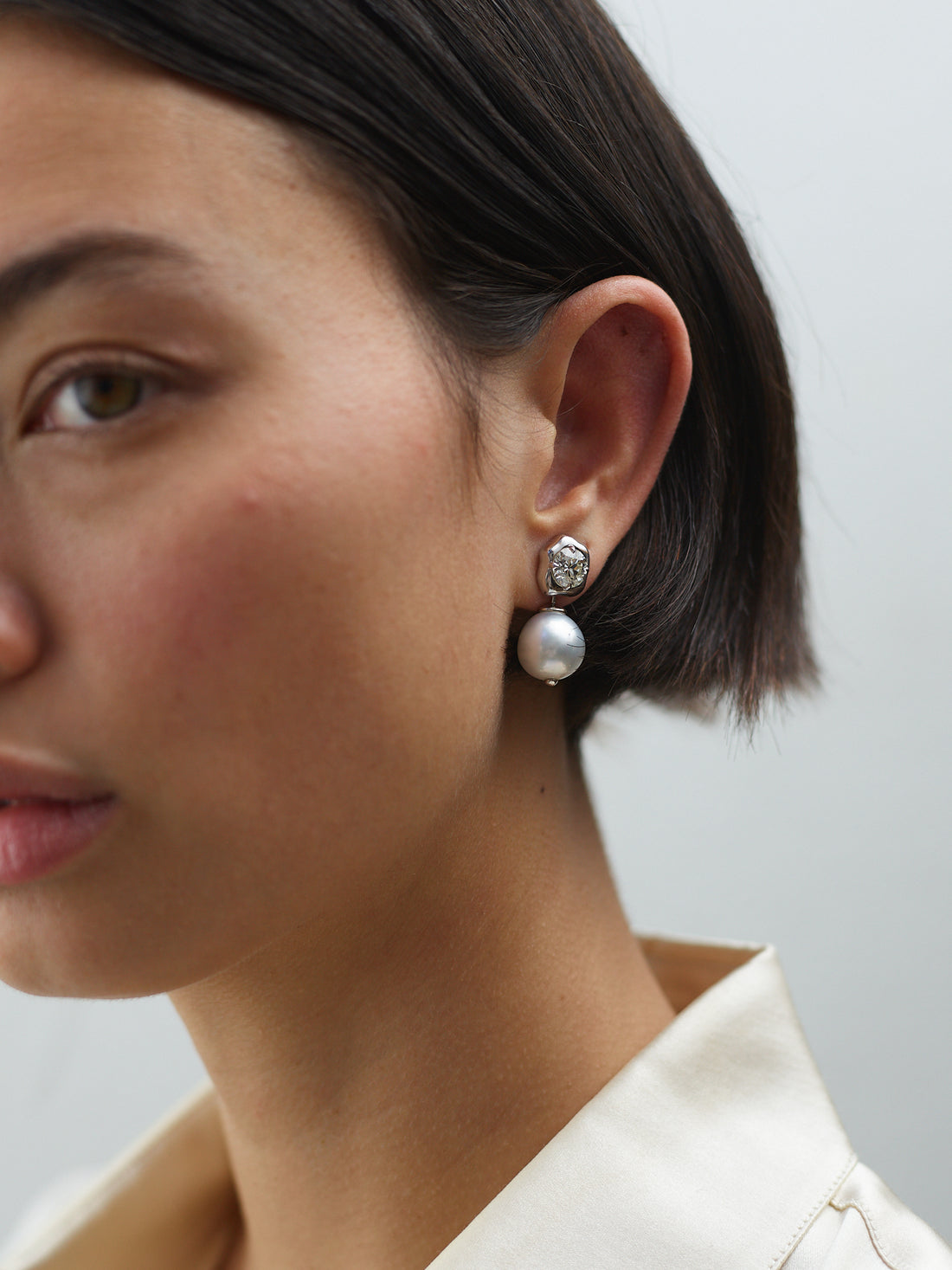 Diamond Flora Earring with Pearl Drop