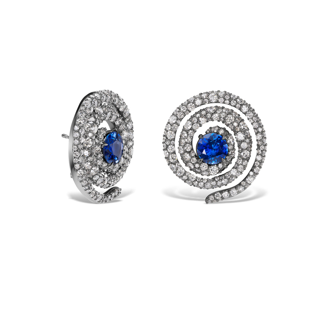 All Diamond Mega Leca Earrings with Sapphires